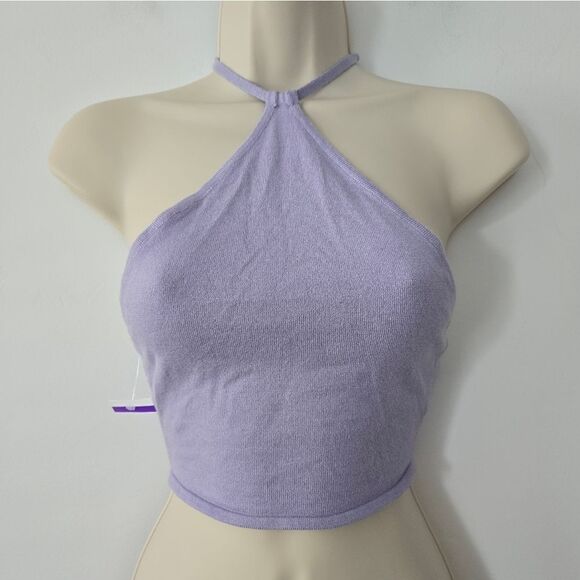 Weworewhat Knit Halter Crop Top Lavender - Picture 2 of 5